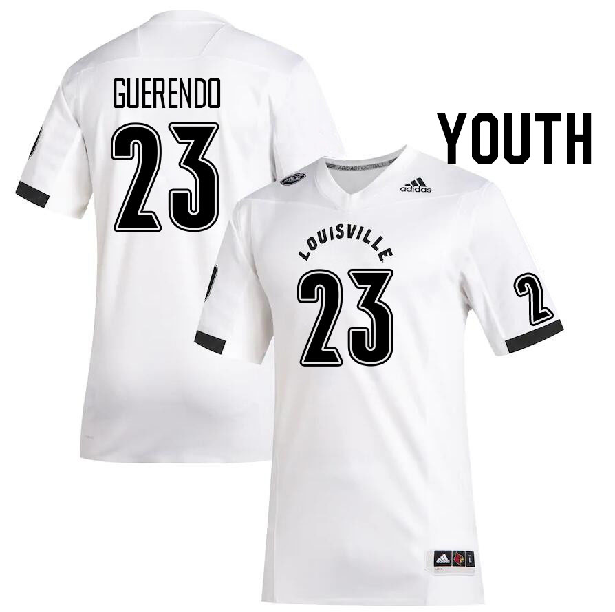 Youth #23 Isaac Guerendo Louisville Cardinals College Football Jerseys Stitched Sale-White - Click Image to Close